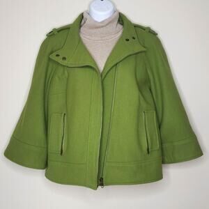 Tribal Women's Academia Bell Sleeve Wool Coat Size 6 Artsy Preppy Classic Green